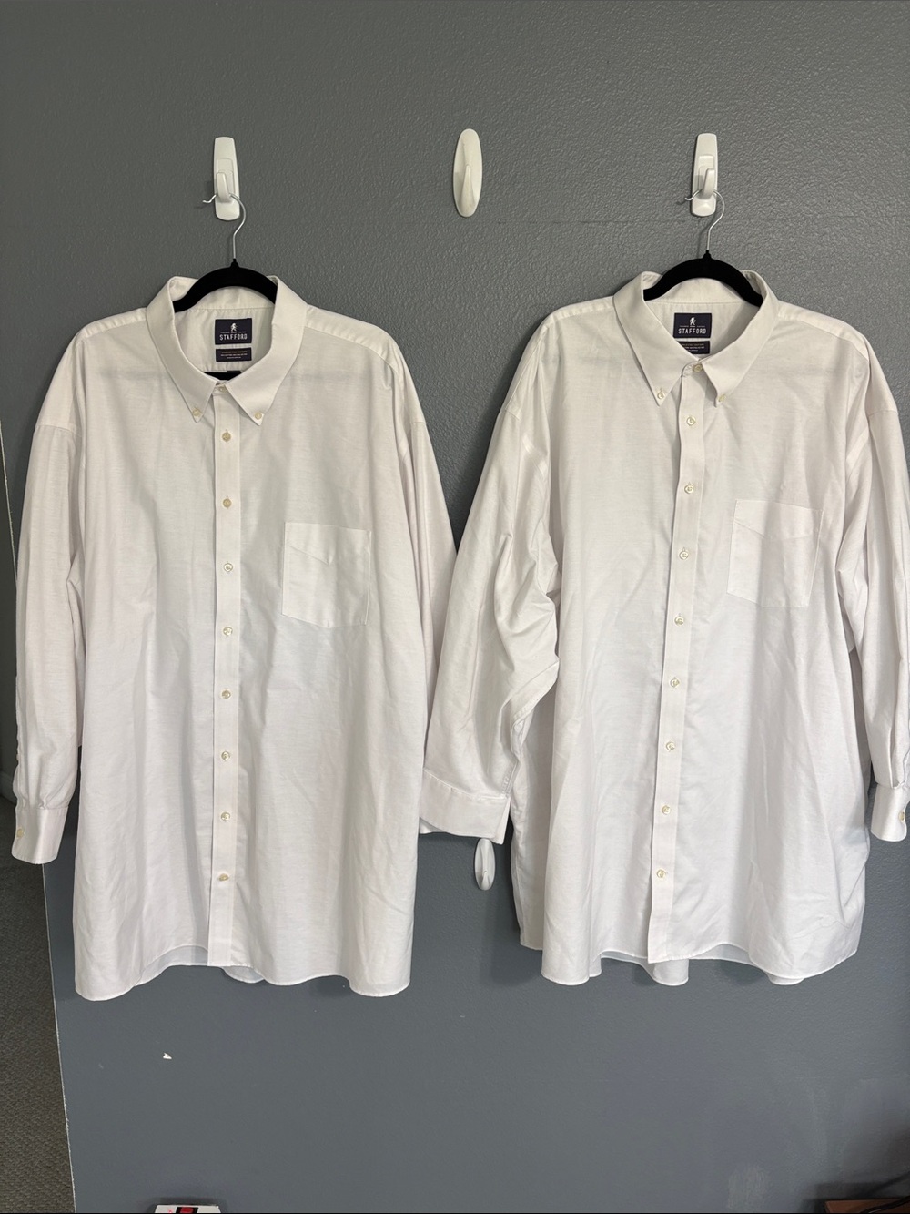 Stafford White Men's Button-Down Oxford Dress Shirts Set of 2 Size 20 34/35